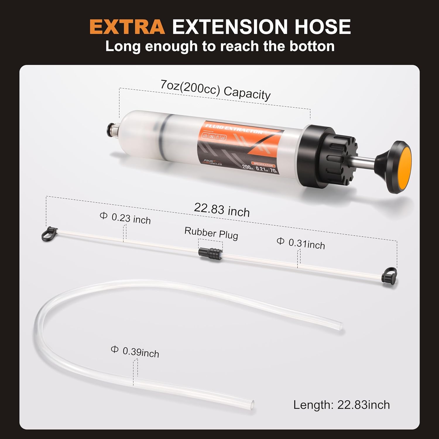 FOUR UNCLES 200cc Fluid Extractor & Fill Pump for Automotive Use - Oil Syringe with a 23