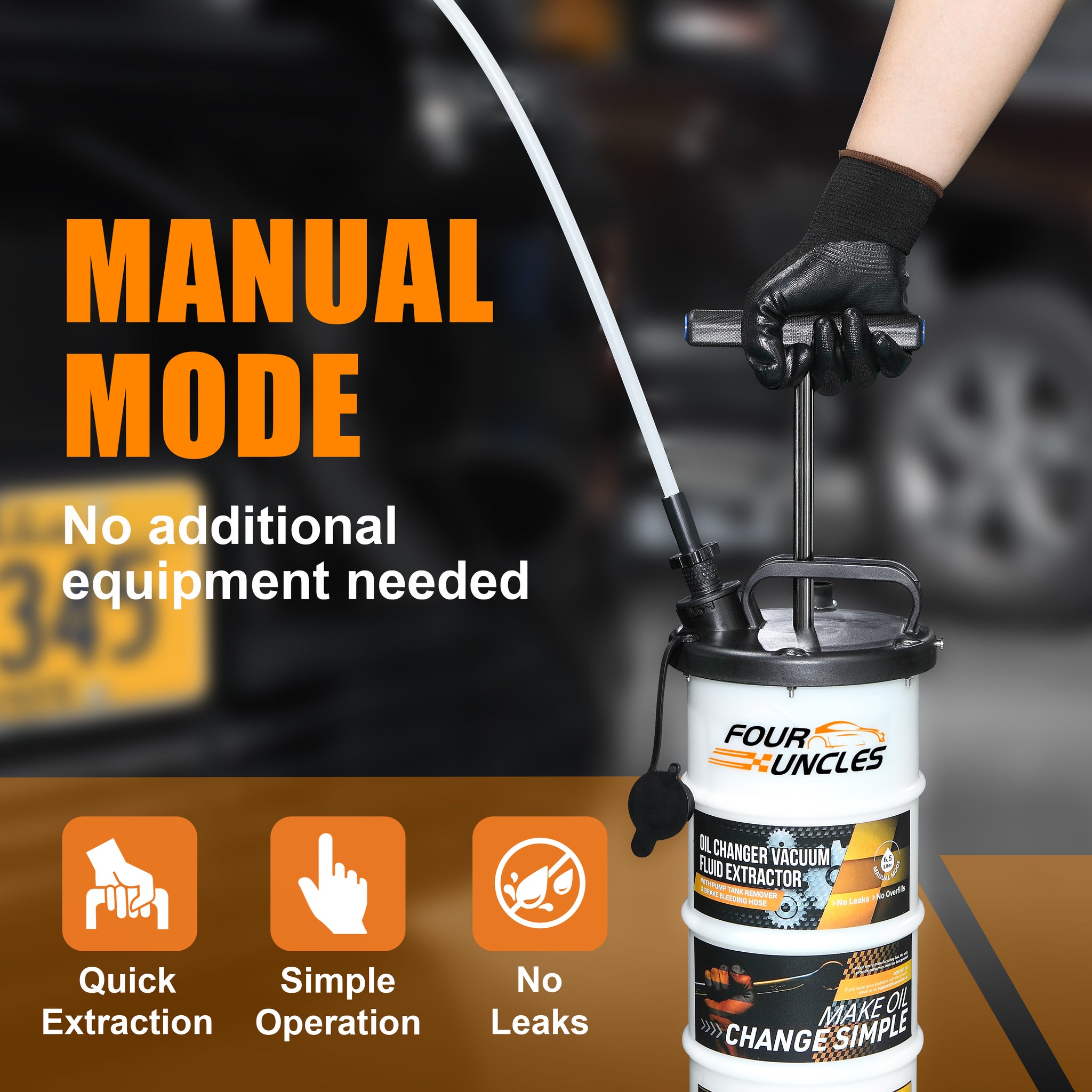 FOUR UNCLES 6.5L Fluid Extractor - Manual Vacumm Oil Extractor with Pump Tank Remover & 4 Tubes for Engine Oil Change and a a Bleeding Hose with Universal Adpater for Brake Bleeding