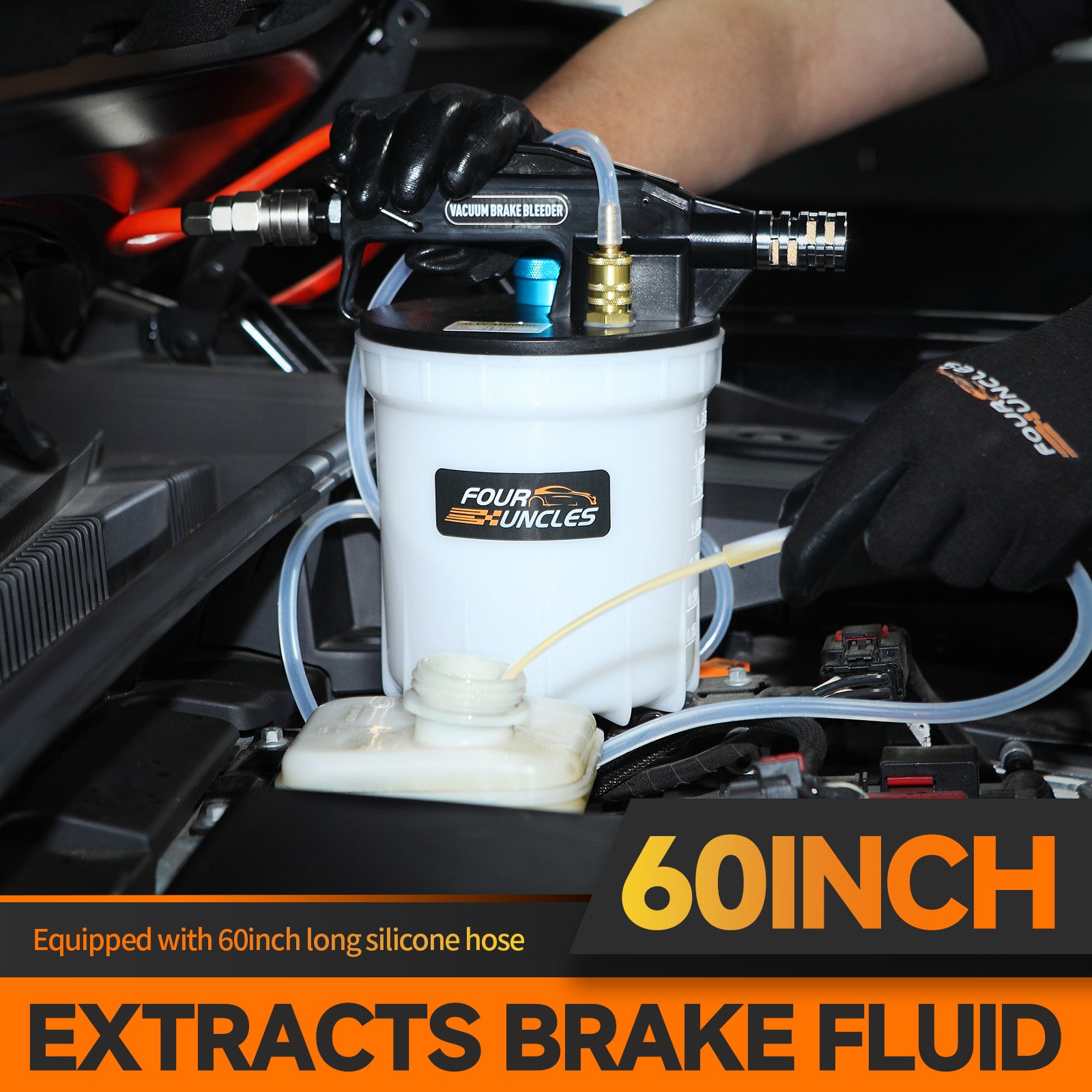 FOUR UNCLES 2L Brake Bleeder Vacuum Pump Kit - Pneumatic Brake Fluid Extractor with 1L Refilling Bottle for Automotive Bleeding, One-Person Operation